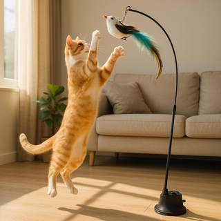 메이크앤 고양이 셀프 놀이 고정 와이어 낚시대 장난감, 1개, 파랑새