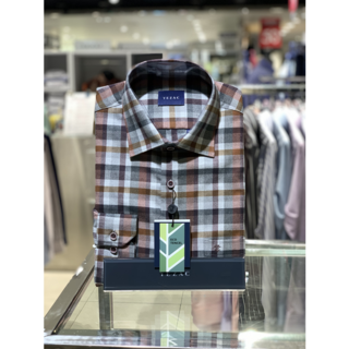 [예작]남성정장 와이셔츠 코튼텐셀 빅체크 밑단일자 세미 일반핏 긴팔(남방)셔츠 (YJ3FUA551BR)