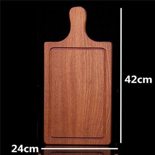 實木牛排板，多尺寸披薩板，長方形木質西餐麵包托盤, 長42x寬24x2cm把手, 1個