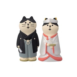 신혼부부선물 일본 신랑신부 고양이 커플 마그넷 피규어 2P 세트, 신랑+신부