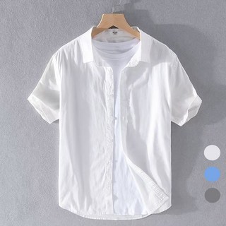 SELEAD 남성 베이직 린넨 단추 셔츠 반팔티 캐주얼 루즈한 다림질 프리 비즈니스 셔츠입니다 여름 면마 반팔 티셔츠