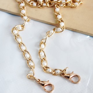珍珠金屬鏈條 斜跨手機殼掛繩 包包掛鏈 龍蝦扣 23mm長掛繩, 1個, 珍珠鏈大扣 金色