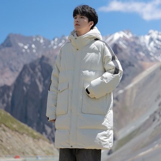 條紋羽絨外套 冬季新款 90%白鴨絨長款外套