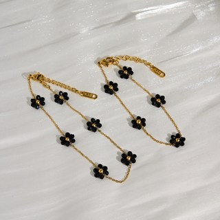 모모조조 데이지꽃 써지컬스틸 비즈 체인 목걸이+팔지 세트
