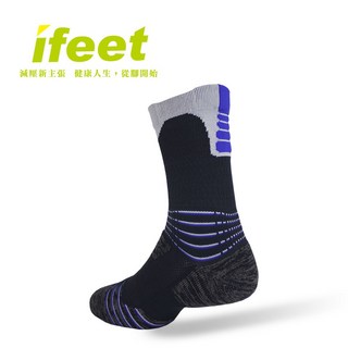 台灣製【ifeet】全方位足弓壓力運動襪網球襪(9824)-1雙入, 1個, 藍色M-24-26CM