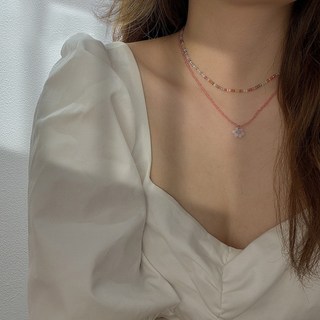 플라워 꽃 비즈 목걸이 4type 구슬 데이지 동백이 레인보우 비즈꽃, 1개