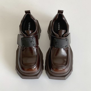 LIXUA 復古厚底樂福鞋 粗跟魔術貼設計 百搭裙裝女鞋