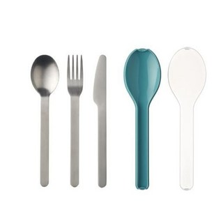 Mepal 荷蘭餐具三件組 (餐叉、餐匙、餐刀) 隨行環保餐具組, 湖水綠, 1個