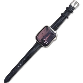 영스피플 애플워치 호환 슬림 악어 쉐이프 가죽 스트랩 6 7 8 9 10 11 SE2 3 레더 38 40 41 42 44 45 시계줄 밴드, 블랙, 1개, 38/40/41mm