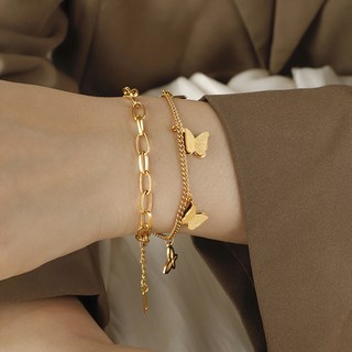 Youmi 14K 도금 화려한 더블 레이어 팔찌 고급스러운 디자인 D-10