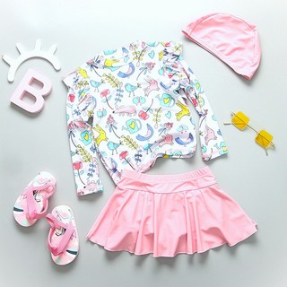 키즈브릭스 수영모 세트 핑크 래빗 여아 래쉬가드