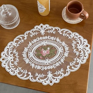 프렌치 레이스 플라워자수 테이블매트, 화이트