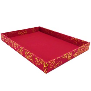 珍金發紙藝精品社 台灣製緞布托盤 頒獎聘金盒 開幕百貨 綾緞亮金托盤-無穗, 紅色