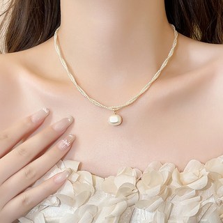 法式珍珠項鍊 雙層麻花毛衣鏈 高質感秋冬配飾