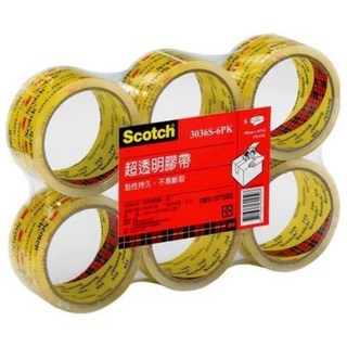 3M Scotch OPP超透明封箱膠帶 6卷裝，黏性持久，不易斷裂，48mm x 36.6M, 3036S-6PK, 1組