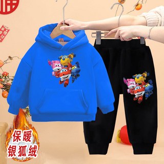 男孩加絨套裝 超級飛俠衛衣兒童保暖兩件套