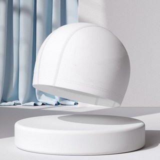 PU塗層高彈防水泳帽男女加大成人護耳時尚專業長髮游泳帽, PU成人白色帽, 1個