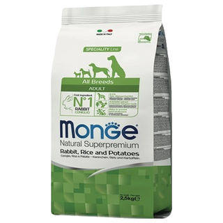 MonGe 瑪恩吉 1歲以上成犬 天然呵護 乾飼料, 兔肉 + 米 + 馬鈴薯, 2.5kg, 1袋