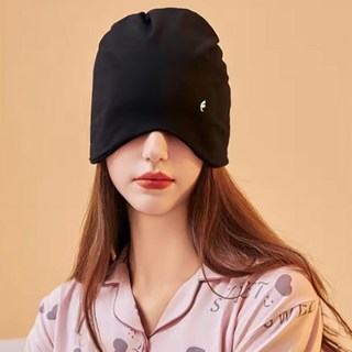 Relax 압박감이 없는 광선차단 체온유지 꿀잠 딥슬립 코튼 숙면안대 모자, 블랙, 1개