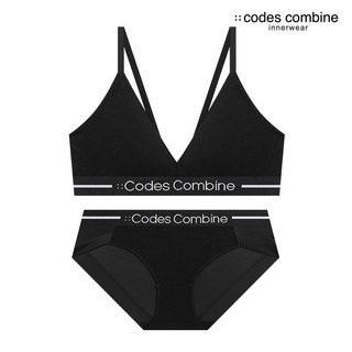 코튼 패드고정 브라렛 햄팬티 세트_블랙