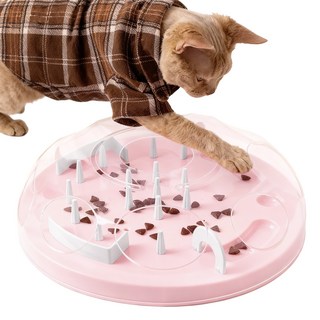 한정세일 PET MOMENT 고양이 먹이퍼즐 난이도조절 미로 간식 정난감 퍼즐노즈워크 IQ 분리불안 비만방지, 딸기우유 핑크, 1개