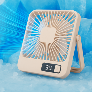 로벨스 KC인증 무선 탁상용 선풍기 LED 5단 저소음 사무실, 베이지