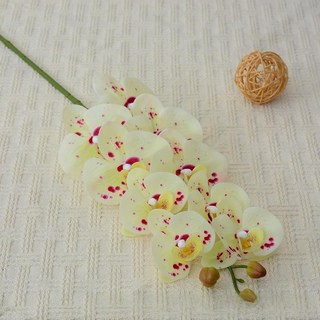 嘉義直發 婚慶裝飾花 單支 蝴蝶蘭 仿真花 9頭手感3D蝴蝶蘭 假花 絹花 居家裝飾 插花 人造花 永生花, B款9頭斑點黃綠, 1個