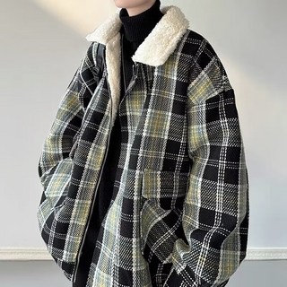 格紋毛絨領鋪棉外套