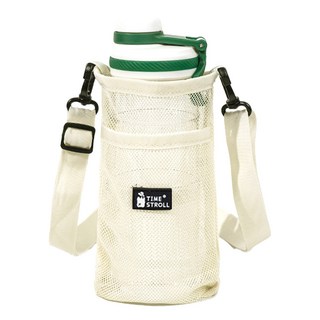 메쉬 포켓 물병가방 휴대용 텀블러 크로스백, 1개, 아이보리