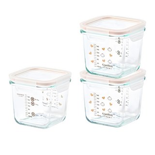 글라스락 베이비 눈금 이유식용기 대용량 사면결착캡, 270ml, 혼합색상, 3개