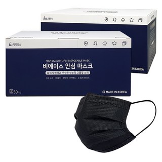 비에이스 국산 일회용 덴탈마스크, 100개입, 1개, 중형 블랙