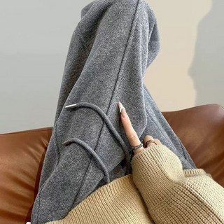 加絨毛呢闊腿褲女 高腰顯瘦休閒直筒拖地運動長褲