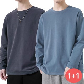 TIMEPURE 1+1 남성 긴팔 라운드넥 티셔츠 베이직 캐주얼 맨즈톤 오버핏 루즈핏 심플 데일리 면티 기본 티셔츠 심리스 이너 웨어 단품 외출복 코디