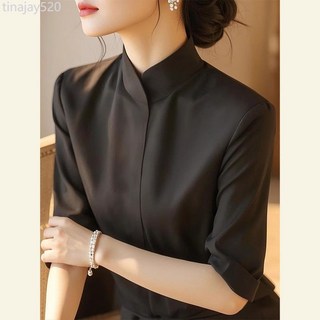 春季時尚洋氣百搭上衣，獨特別緻小眾高級感，新中式國風黑色立領襯衫，展現優雅氣質與獨特魅力