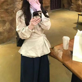 不規則極簡設計感掐腰長袖襯衫 - 2026春季新款女上衣