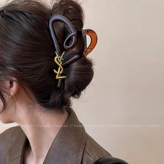 DFMEI 咖色大號抓夾女高級感後腦勺盤發鯊魚夾子髮量多髮夾氣質髮卡頭飾