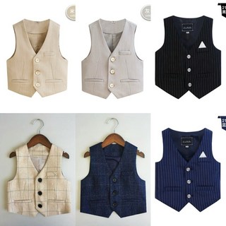 達通-台灣現貨 男童韓版西裝背心 兒童週歲生日幼兒園拍照畢業西裝走秀禮服單件西裝馬甲 花童西裝套裝搭配馬甲 男寶條紋背心