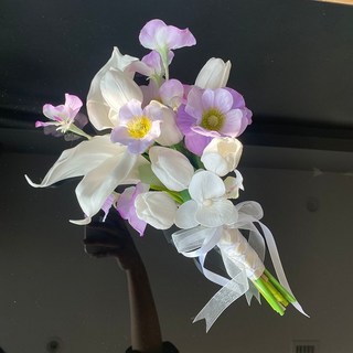 11月上新 紫色小衆手捧花 仿真花 假花 新娘婚禮 領證 登記 畢業 拍照道具 家居裝飾, 1個, 紫色手捧花-1枝馬蹄蓮