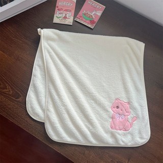 成人浴巾 兒童浴巾 新款貓咪浴巾卡通女ins家用吸水速干洗臉洗澡毛巾浴巾套裝不掉毛大浴巾, 1個, 眨眼小貓【毛巾】白色