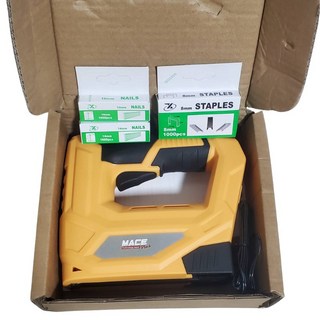 贈3盒釘針 充電鋰電釘槍 便攜式電動射釘槍 碼釘槍 門型釘 木工氣槍釘 電動拉鉚槍, 1個, 新款-黃色釘槍+紙盒(贈3盒釘針)