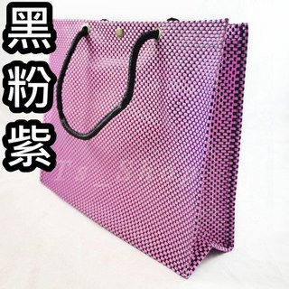 【Ts Shop】(L) 台灣製直條紋尼龍編織包，大容量手提/側背包，耐重便當/補習袋