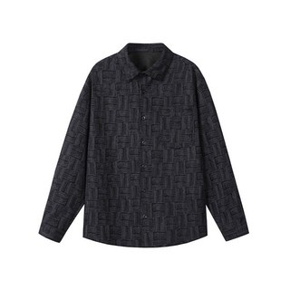 復古風肌理感寬鬆翻領長袖襯衫 - 男士休閒襯衣