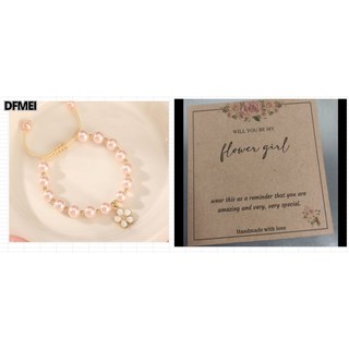 DFMEI 珍珠手鍊女士鑽圈巴拉珠銀色隔珠花朵吊墜編織手鍊花朵白珍珠手鍊