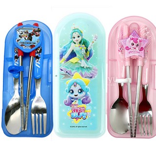 카봇 티니핑 스푼 포크 2단계 스텐 젓가락 수저통 풀세트 예쁜 교정젓가락 수저집 유아 아동, 1개, 스푼+포크+젓가락+케이스, 초록핑풀세트