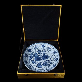 博古珍藏 明代青花纏枝瓜果紋盤 早期收藏老件瓷器 博物館級文物 附錦盒
