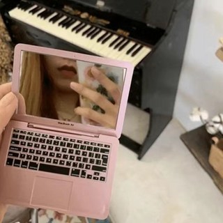 店長精選 迷你電腦造型鏡子 隨身鏡 折疊化妝鏡 交換禮物, 1個, 玫瑰金折疊鏡子 MacBook造型