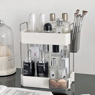 하니모니 2단 미니멀 모듈 화장대 화장품 수납 정리대, 화이트, 1개