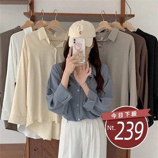 韓版設計感小眾法式領長袖襯衫 長袖上衣 女裝 上衣【台灣發貨】