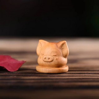 崖柏木小財神 實木卡通佛像擺件 招財進寶 木雕裝飾, 貢豬,無底座