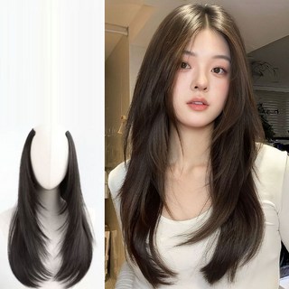 라메디 레이어드컷 C컬 헤어피스 똑딱이 붙임머리 50cm, 1개, 블랙브라운